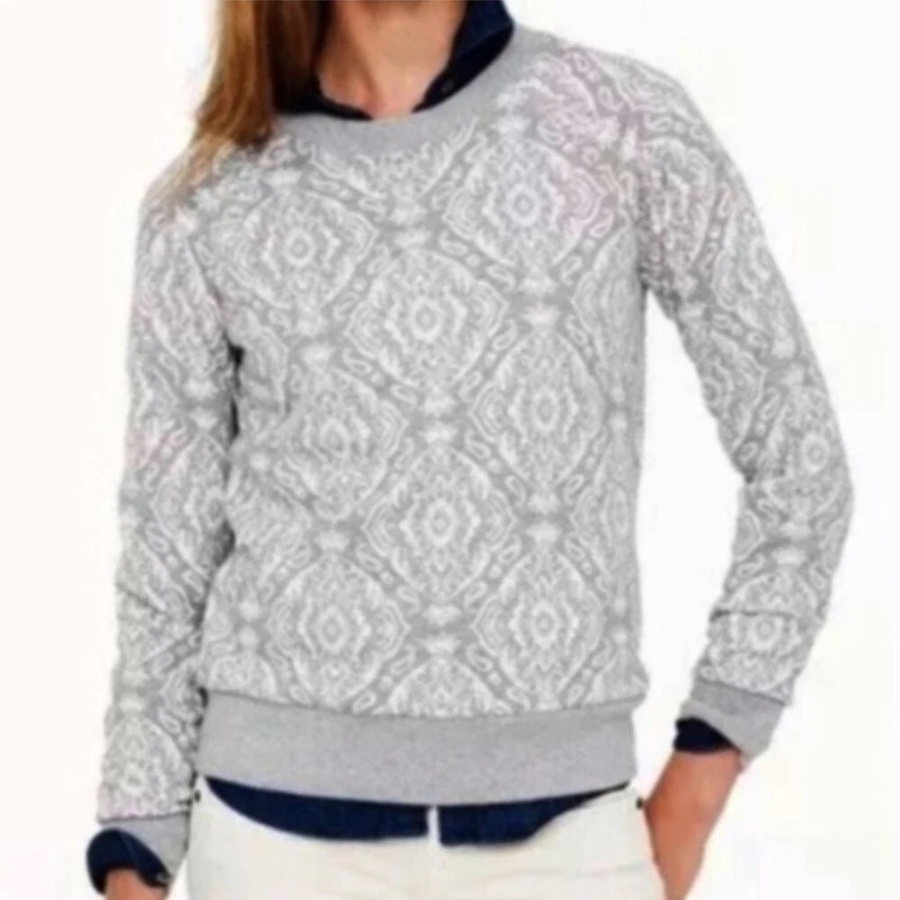 J. Crew Gray Crew Neck Sweater with Geometric Pattern